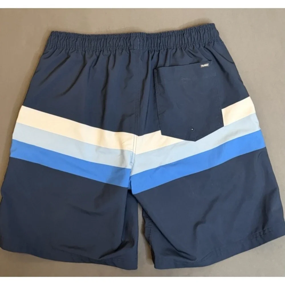 Hurley Swim Shorts Trunks Men's Size XL‎ Blue Lined Drawstring Striped Pockets